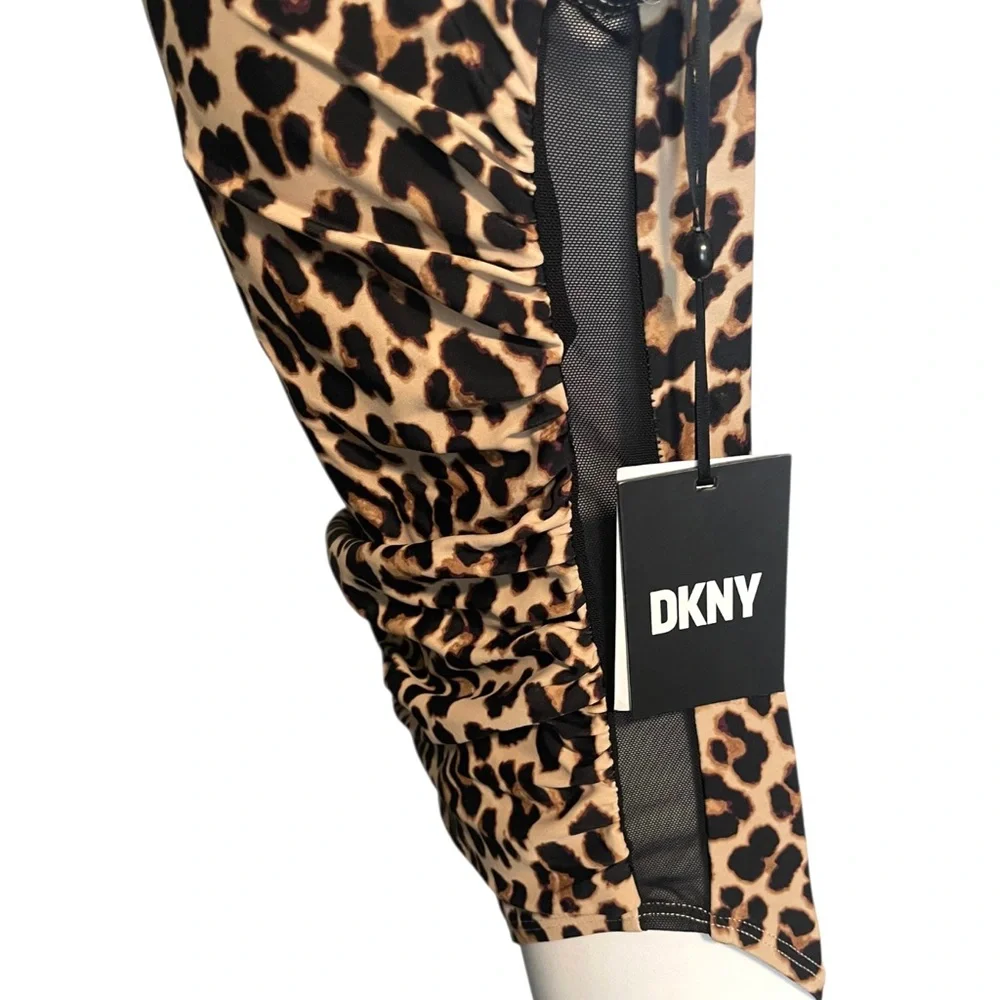DKNY NEW Animal-Print Ruched One-Piece Swimsuit Mesh Sides Size 10 NWT $98 MSRP - Picture 14 of 15